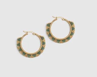 گوشواره میوکی دست‌ساز حلقه‌ای طلایی و سبز