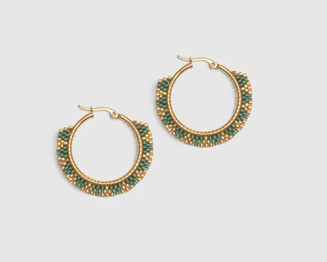 گوشواره میوکی دست‌ساز حلقه‌ای طلایی و سبز