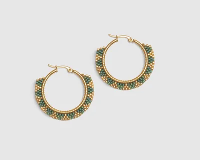 گوشواره میوکی دست‌ساز حلقه‌ای طلایی و سبز